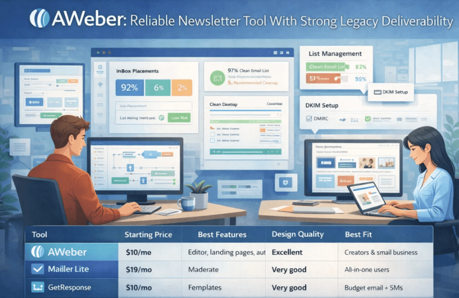 AWeber reliable newsletter tool with strong legacy deliverability