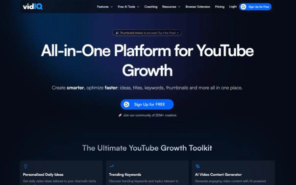 VidIQ All-In-One Platform for YouTube Growth